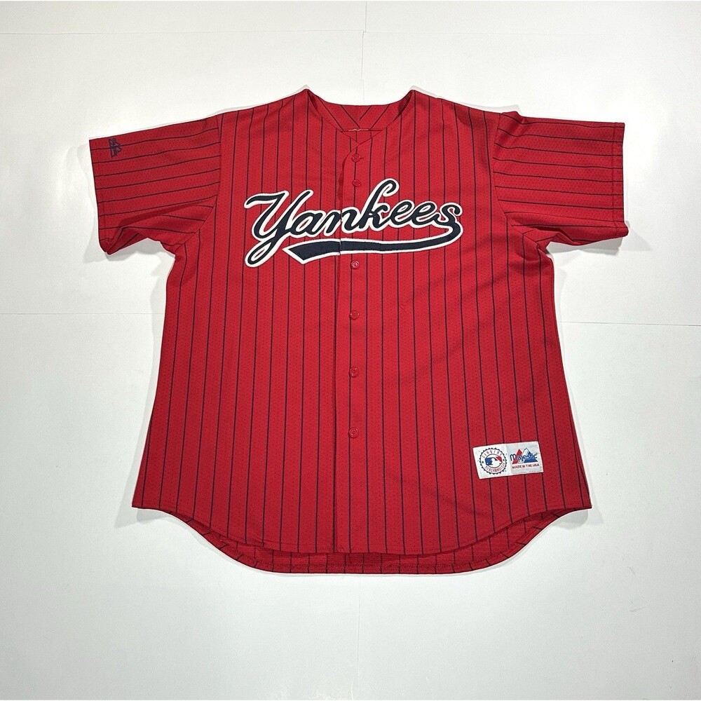 Vintage NY Yankees Majestic Jersey Size XL Red Pinstripe MLB Baseball USA Made